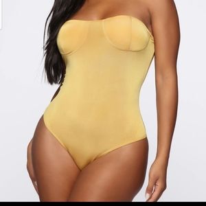 Mustard Strapless Bodysuit-Fashion Nova